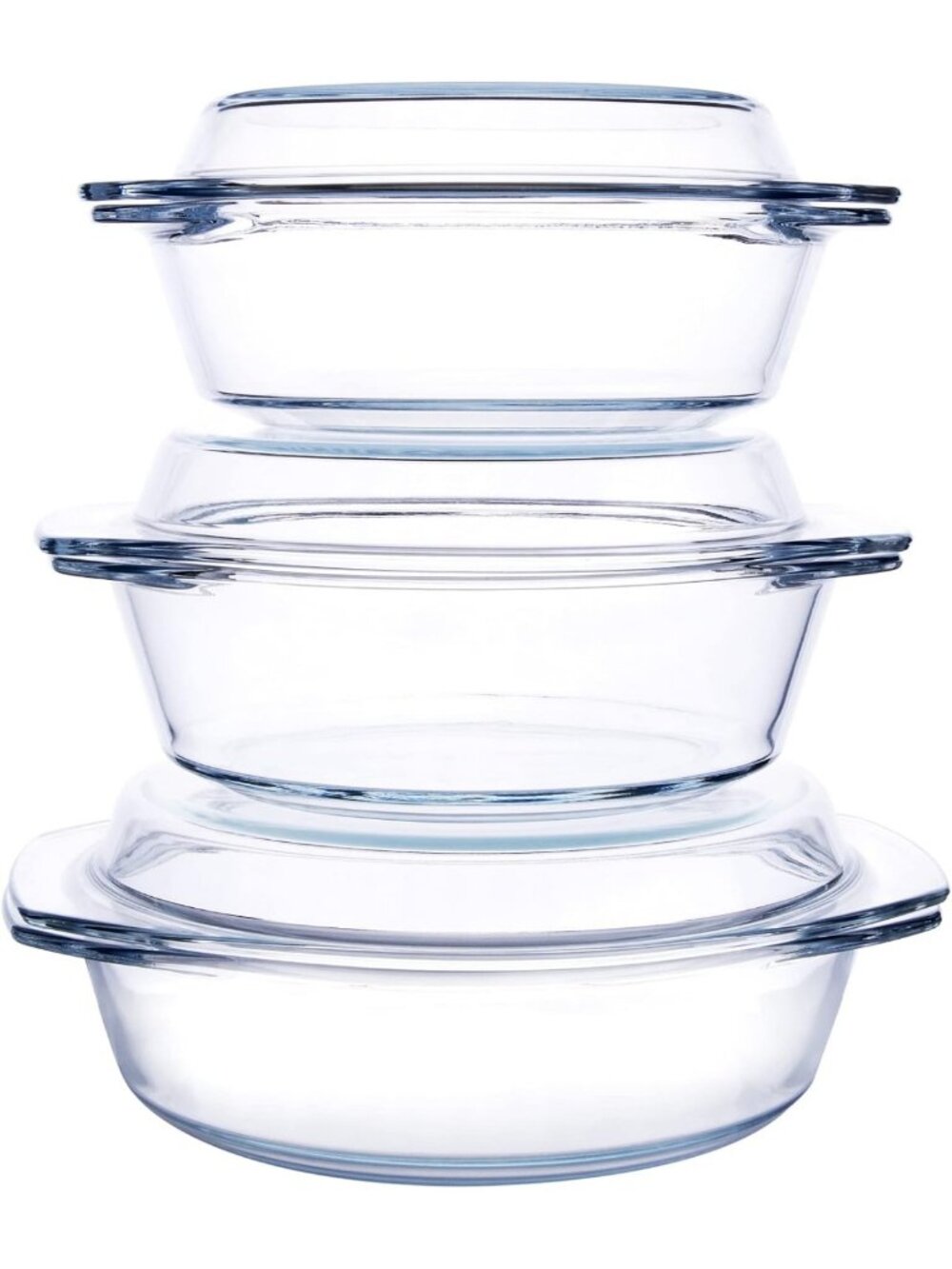 6-Piece Round Tempered Glass Casserole Dish Set with Lids - Oven, Freezer